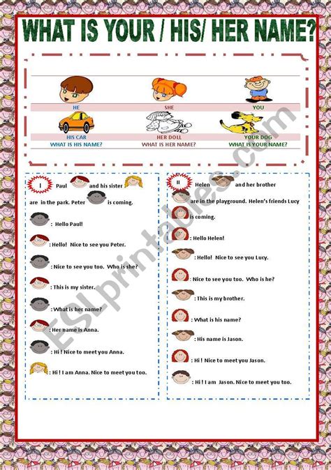 English Worksheets What Is Your His Her Name