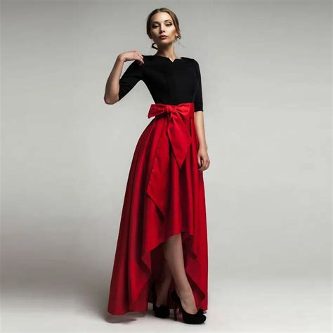 red high  skirts women personalized empire waistline floor length asymmetrical skirt elegant