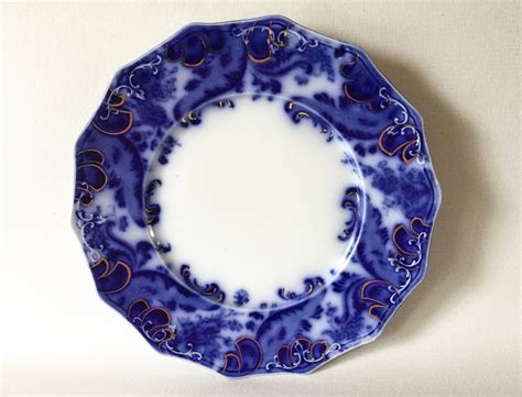 antique flow blue plate   argyle pattern  grindley  sided england ca  flow blue