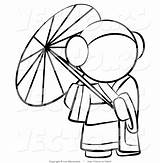 Geisha Parasol Outlined Coloring Vector Strolling Woman Blanchette Leo sketch template