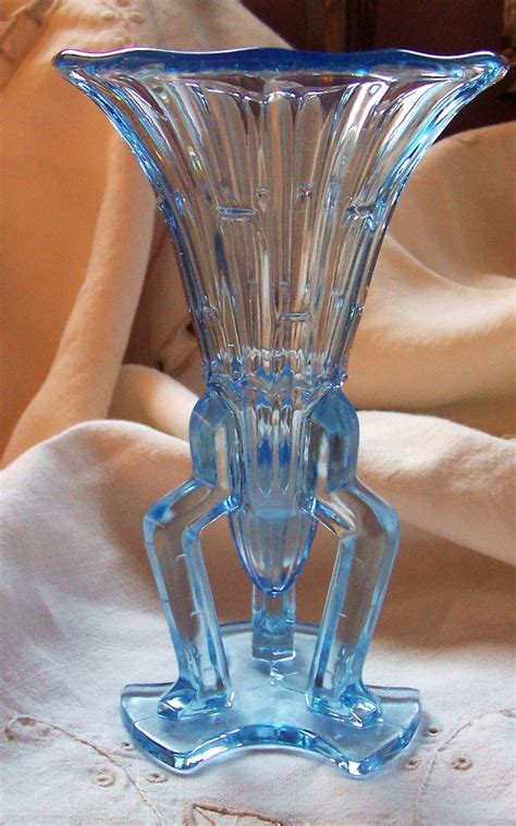Ice Blue Depression Glass Bud Vase Small Three Legged Base
