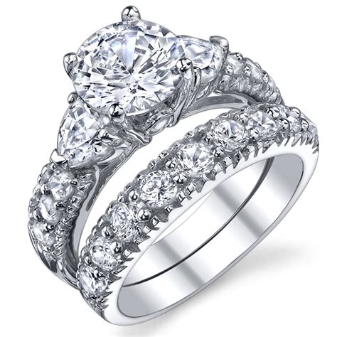 ringwright  womens sterling silver  engagement ring set bridal rings cubic zirconia