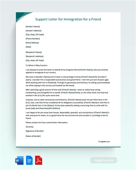 letter  support  immigration template sample letters