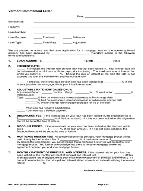 fillable  form vermont commitment letter bro