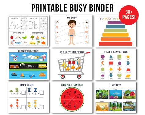 printable busy book  pre   kindergarten printables  etsy