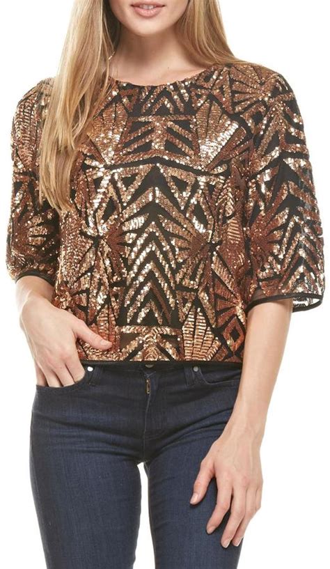Everly Rose Gold Sequins Top Uk Women