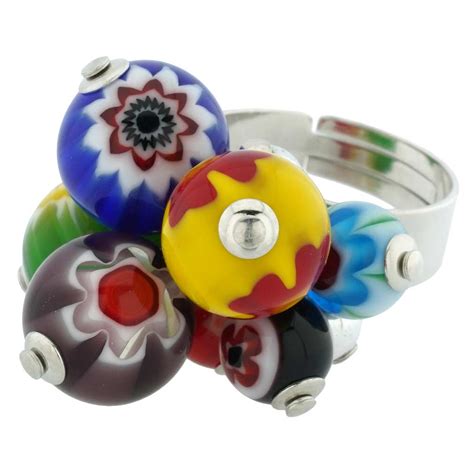 Murano Rings Sorgente Millefiori Murano Glass Ring Multicolor