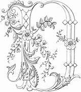 Letters Embroidery Monogram Letter Coloring Alphabet Pages Pattern Monograms Antique Spaces Crafted буквы Illuminated Fancy Illustration Hand Library Vintage Lettera sketch template