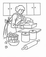 Coloring Pages Cooking Dinner Thanksgiving Baking Mom Kitchen Bread Food Colouring Feast Cook Mum Bible Printables Room Sheets Buildings Architecture sketch template