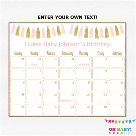 baby shower guess  due date  weight  printable