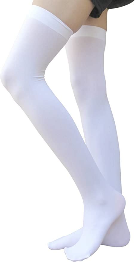 am landen womens white nylon blend over knee thigh high stockings solid