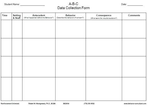 printable blank abc chart       data collection sheet