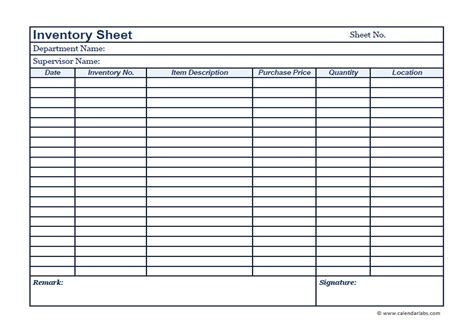 inventory printable template