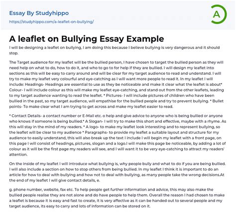 leaflet  bullying essay  studyhippocom