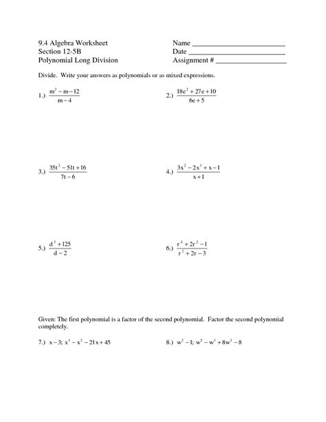 dividing polynomials worksheet answer key