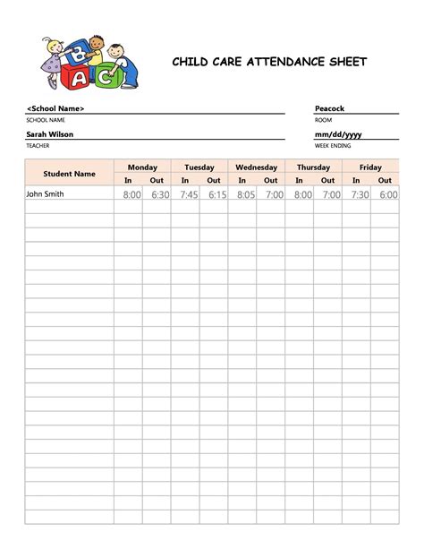 printable attendance sheet  printable form templates  letter