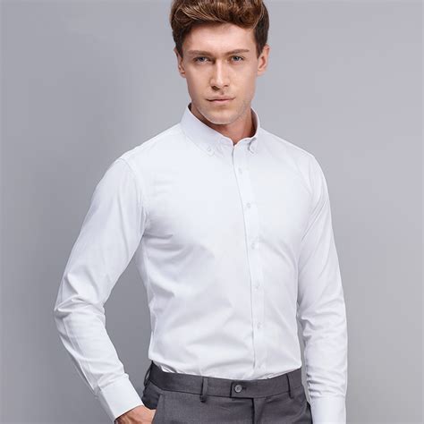 men s premium long sleeve white solid dress shirt comfortable soft slim