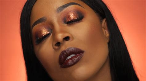 Fall Glam Makeup Tutorial 2016 Glitter Copper Smokey Eye Bold Lips