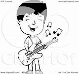 Guitar Boy Playing Cartoon Teenage Adolescent Clipart Coloring Cory Thoman Outlined Vector 2021 Clipartof sketch template