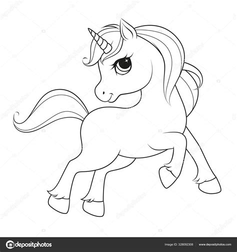 cute cartoon unicorn black  white vector illustration  coloring