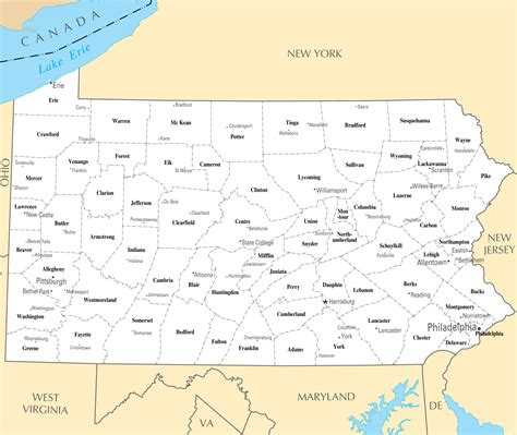 large administrative map  pennsylvania state  major cities