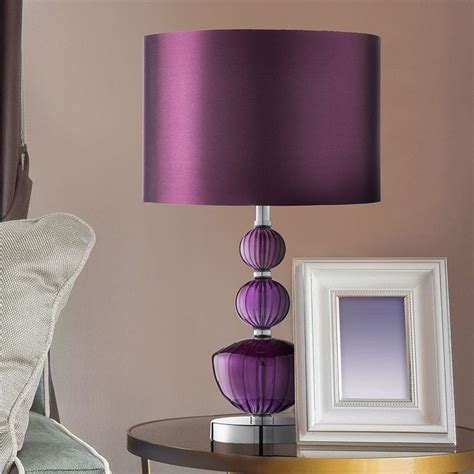 Chrome Glass Table Lamp Purple Colour Shade Living Room Bedroom