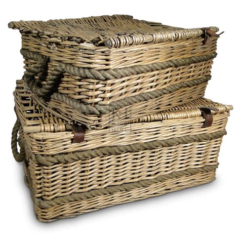 baskets prop hire rectangle wicker basket  rope handle keeley hire