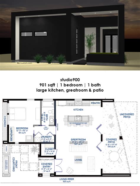 studio small modern house plan  courtyard custom