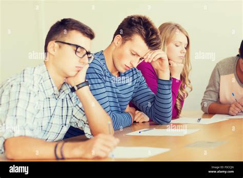 group  students  papers stock photo alamy
