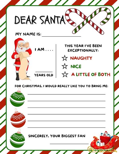 dear santa letter printable template christmas  list etsy