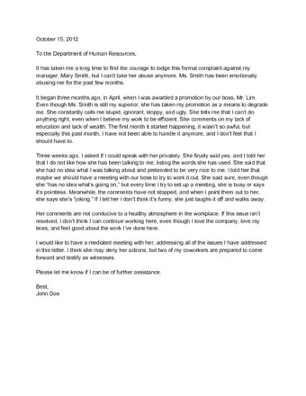 write  letter  complaint  human resources