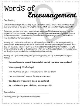 words  encouragement parent letter  standardized testing tpt