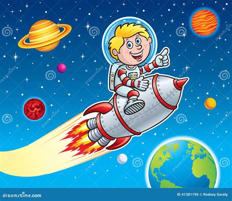 rocket kid blasting  space stock illustration illustration