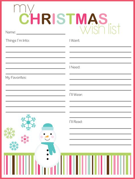 christmas  list templates    printables printablee
