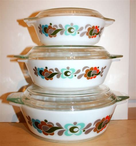 3 vintage carnaby tempo pyrex casserole dishes sixties 60 s