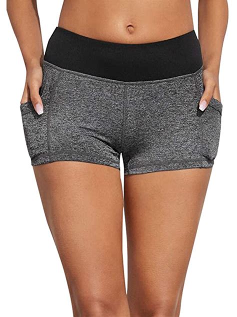 women high waist workout yoga shorts with tow pockets tummy control