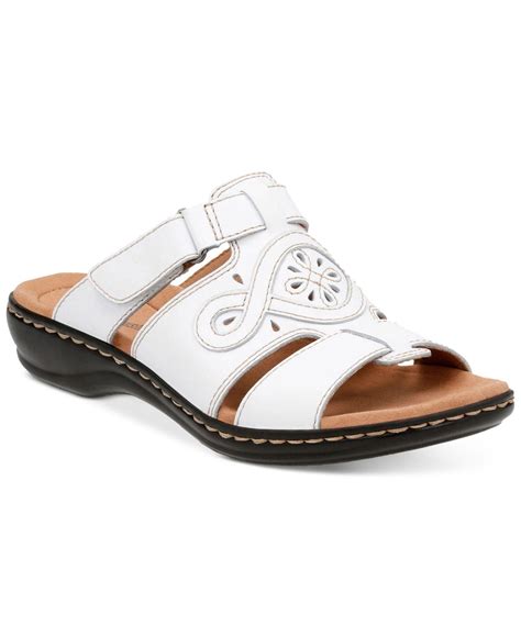 clarks leather womens leisa higley flat sandals  white lyst