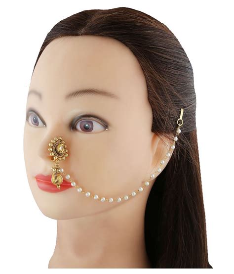 anuradha art golden finish designer styled with kundan dulhan nose ring