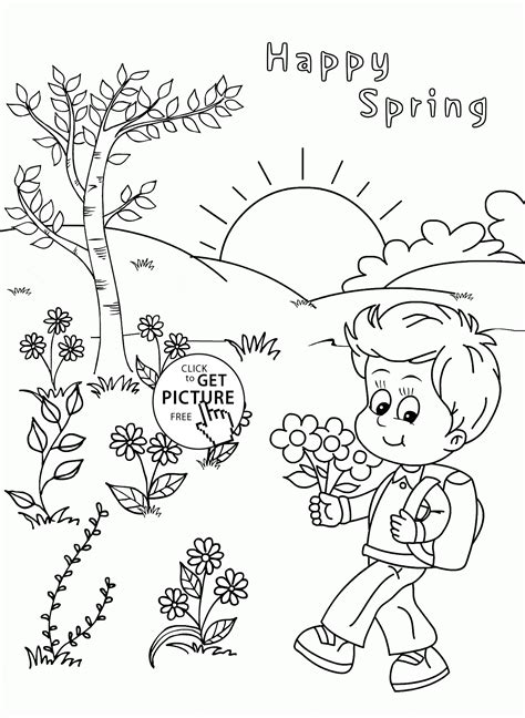 happy spring coloring page  kids seasons coloring pages printables