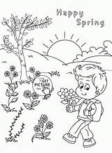 Spring Coloring Seasons Pages Happy Kids Four Drawing Printable Printables Season Colouring Color Sheets Sketch Summer Wuppsy Worksheet Girl Tree sketch template