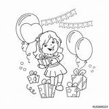 Birthday Coloring Girl Pages Outline Cartoon Happy Kids Gift Holidays Drawing Holiday Book Getcolorings Getdrawings Color Colorings sketch template
