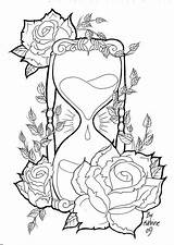 Hourglass Coloring Pages Tattoo Save Skull Adult Colouring sketch template