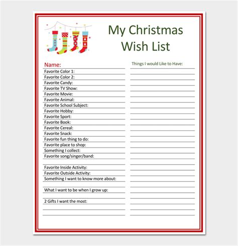 christmas list template  word excel