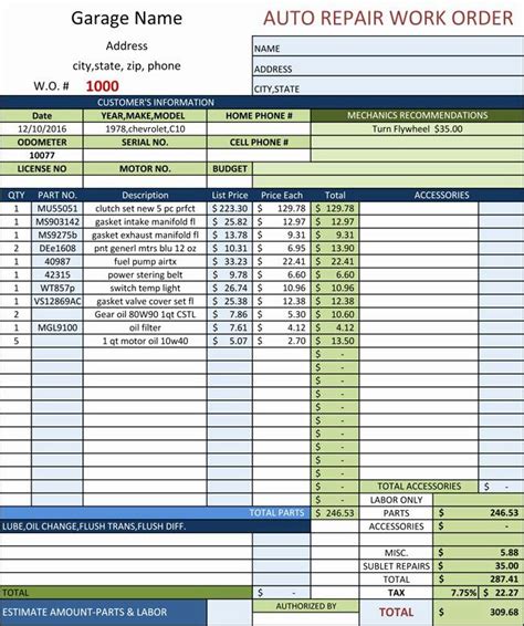 auto repair estimate form  awesome auto repair invoice templates