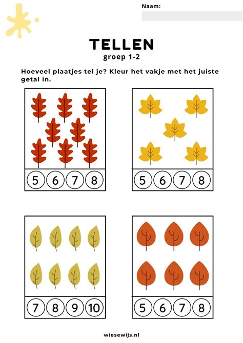 werkblad tellen groep   tel en kleur thema herfst wiesewijs