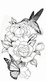 Tattoo Flower Drawings Hummingbird Butterfly Roses Tattoos Drawing Flowers Bird Rose Sketch Sleeve Sketches Choose Board sketch template