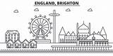 Brighton Skyline Vector Illustration Sights Linear England Architecture Line sketch template