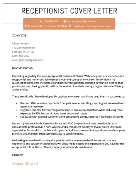 receptionist cover letter examples collection letter template collection