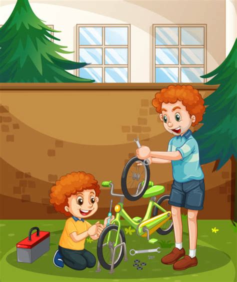 20 dad fixing bicycle illustrations royalty free vector graphics