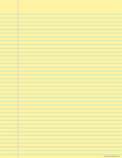 printable yellow narrow ruled notebook paper  letter paper